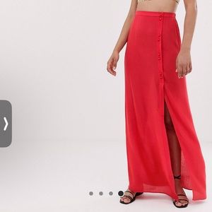 ASOS DESIGN Tall crinkle maxi skirt with self covered buttons